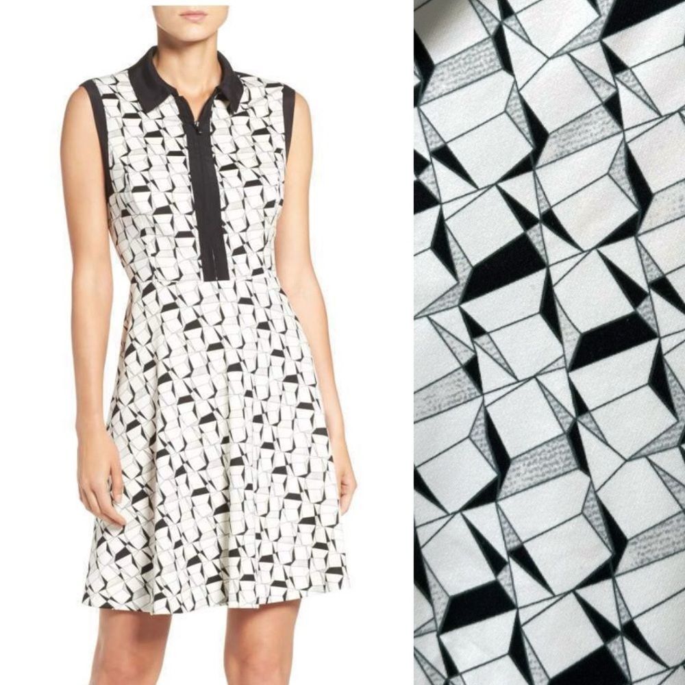 BETSEY JOHNSON Fit and Flare Geometric Print Zip Dress XS 2